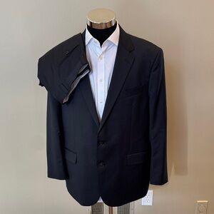 Joseph Abboud mens 46R navy blue solid Marzotto 100% wool 2-button suit EUC